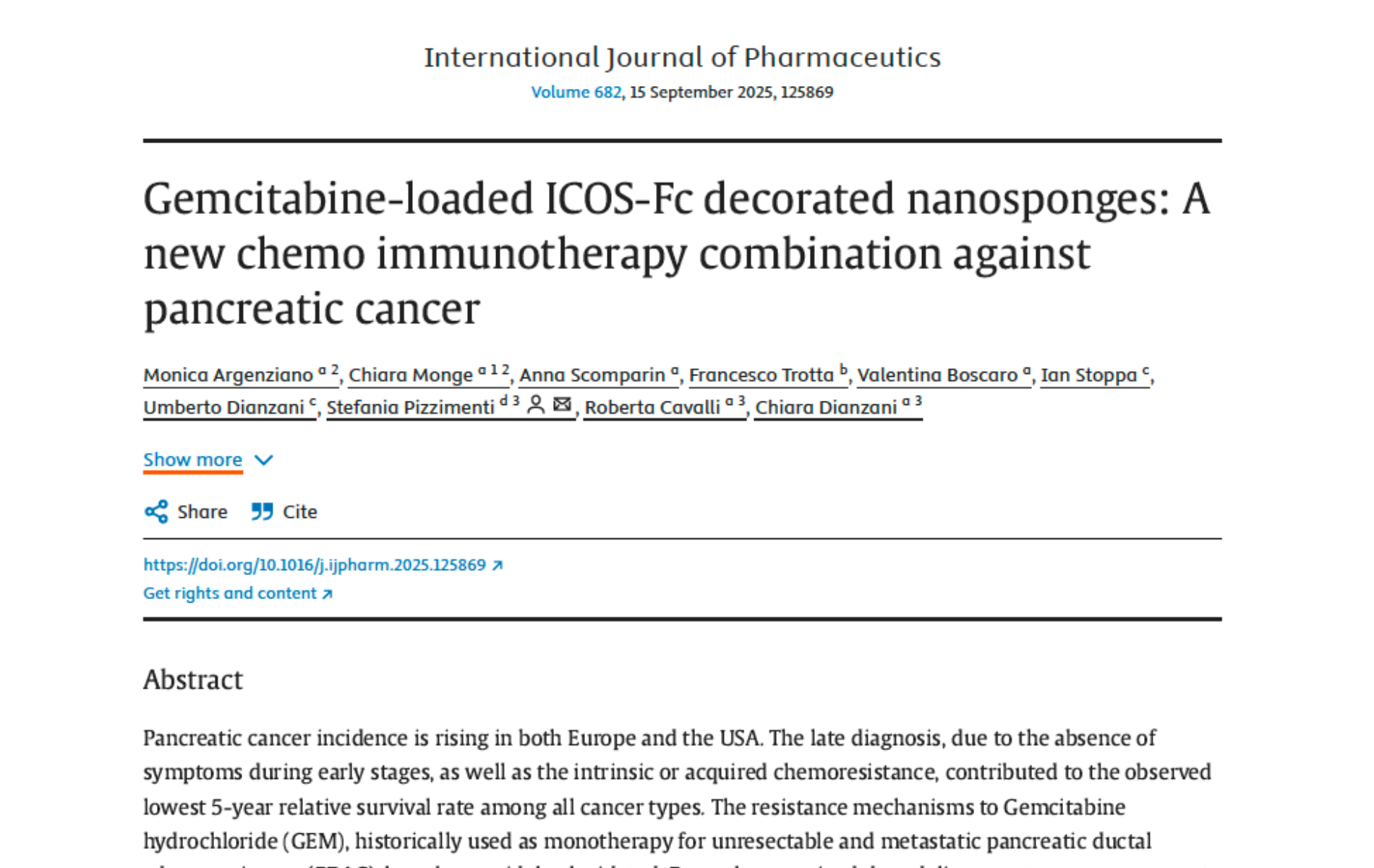 Gemcitabine-loaded ICOS-Fc decorated nanosponges: Anew chemo immunotherapy combination againstpancreatic cancer